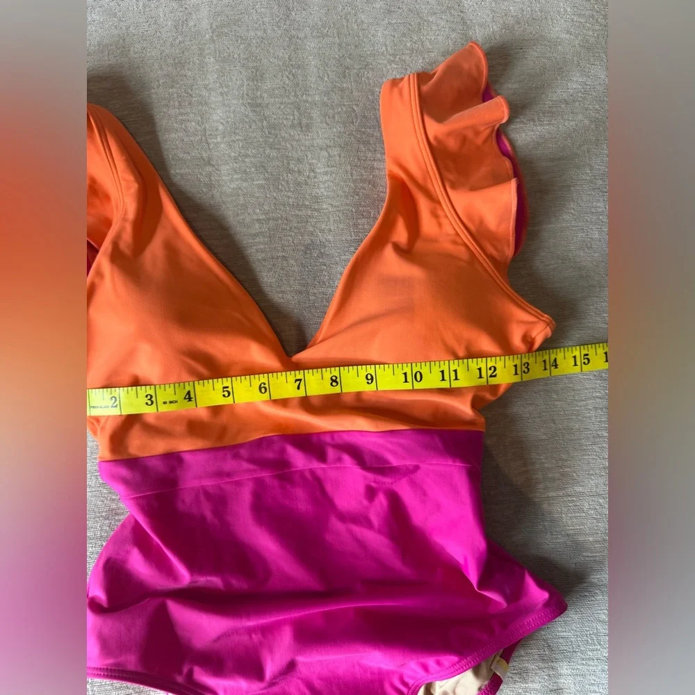Summersalt Colorblock One-Piece Swimsuit – Orange & Pink Ruffle Sleeve | Size 4